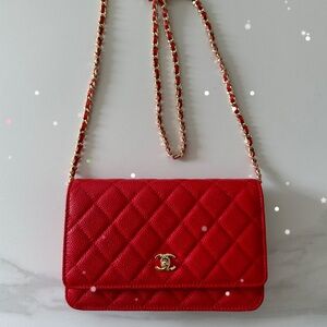 Wallet on chain red vintage CC bag